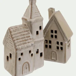 Eglise décorative à poser lumineuse en porcelaine - beige