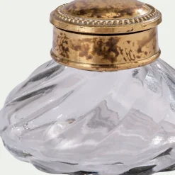 Encrier décoratif en métal et verre D9xH6cm - transparent