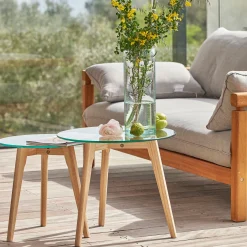 Ensemble de 2 bouts de canapé en verre et bois d'hévéa - transparent