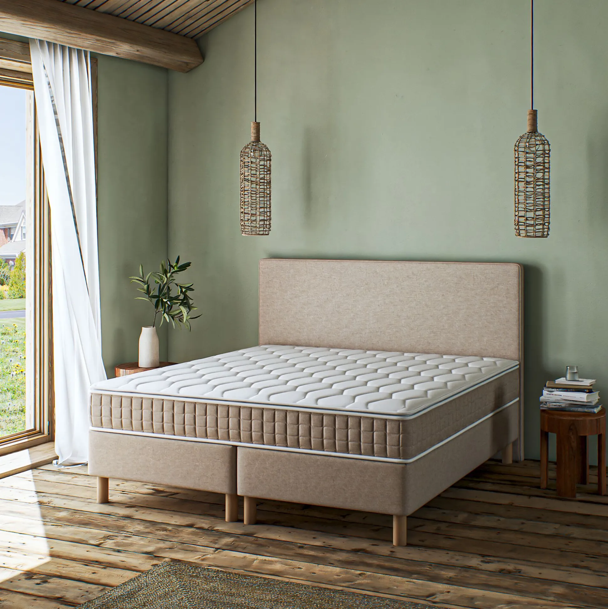 Ensemble matelas ressorts + sommier H24cm alinea 2x80x200cm - beige roucas