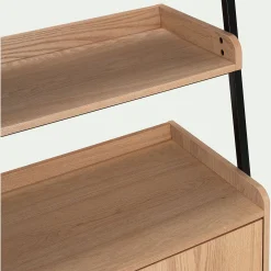 Etagère 3 tablettes et caisson plaquée frêne et métal noir - L80cm