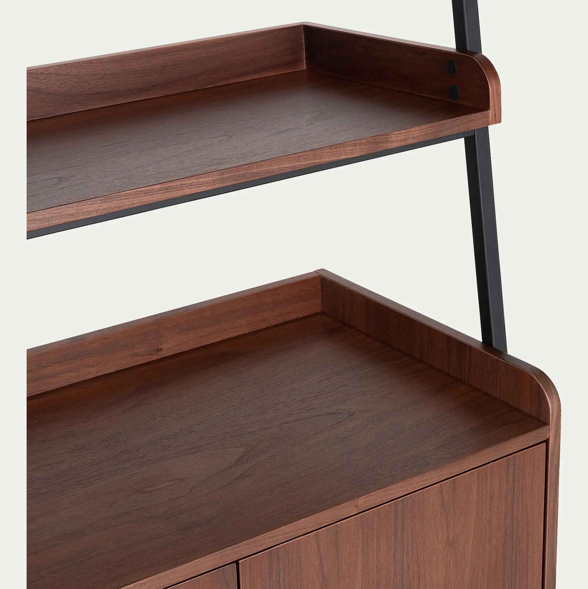 Etagère 3 tablettes et caisson plaquée noyer et métal noir L80cm