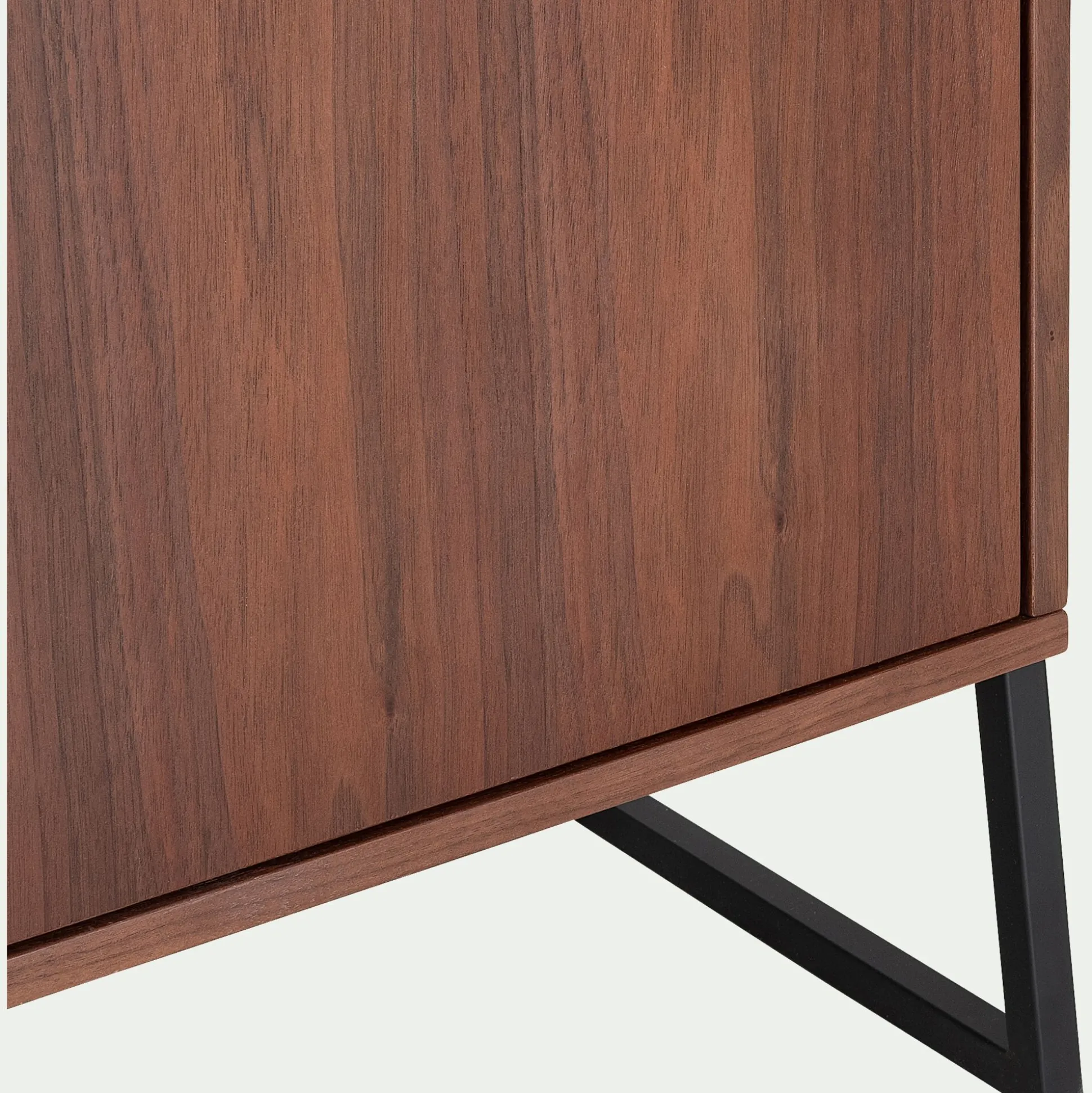 Etagère 3 tablettes et caisson plaquée noyer et métal noir L80cm