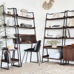 Etagère 5 tablettes plaquée noyer et métal noir - L80cm