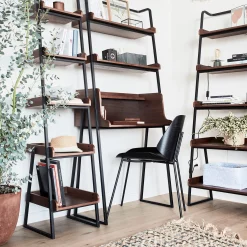 Etagère 5 tablettes plaquée noyer et métal noir - L80cm