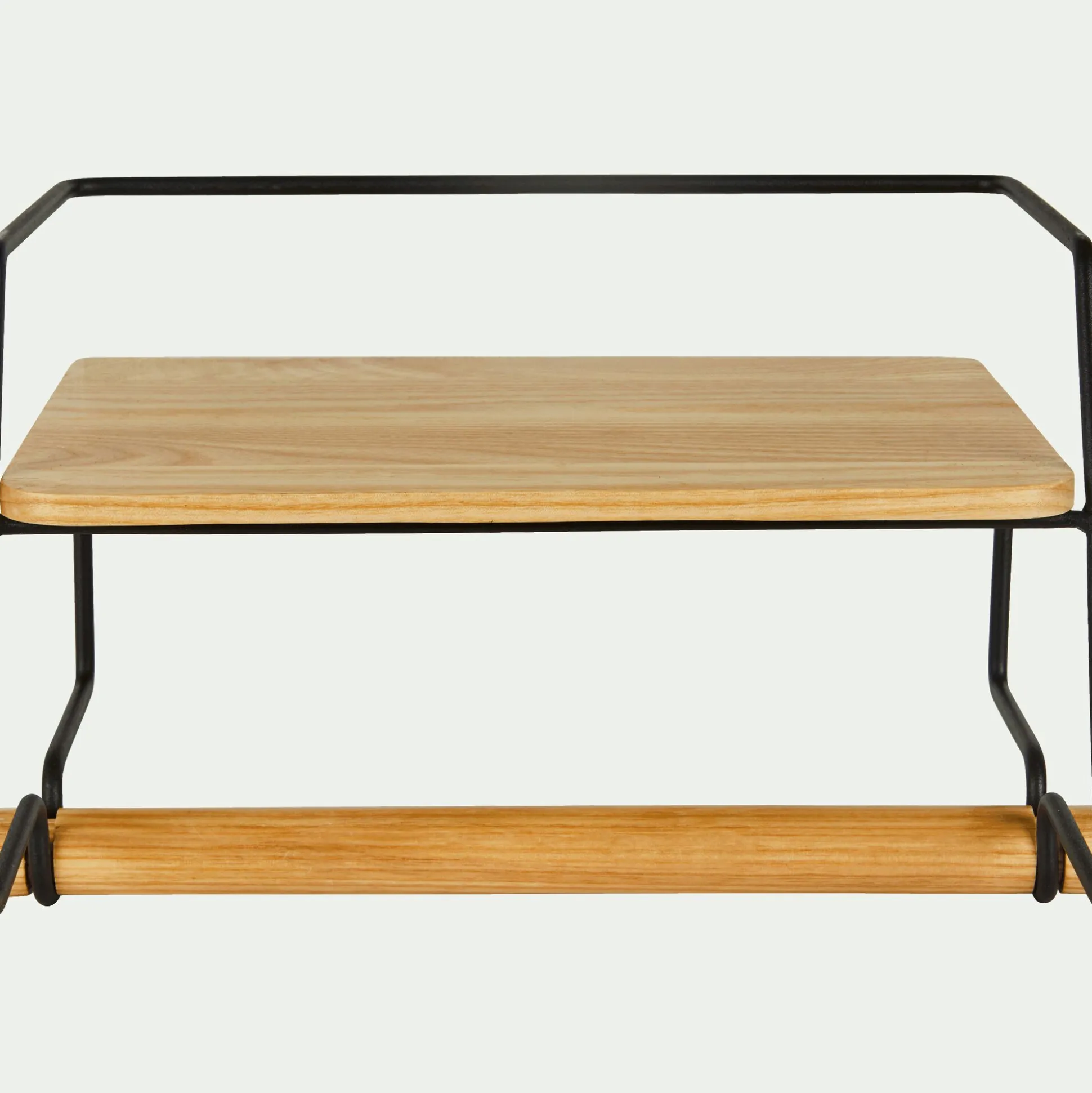 Etagère murale en métal et bois avec support papier