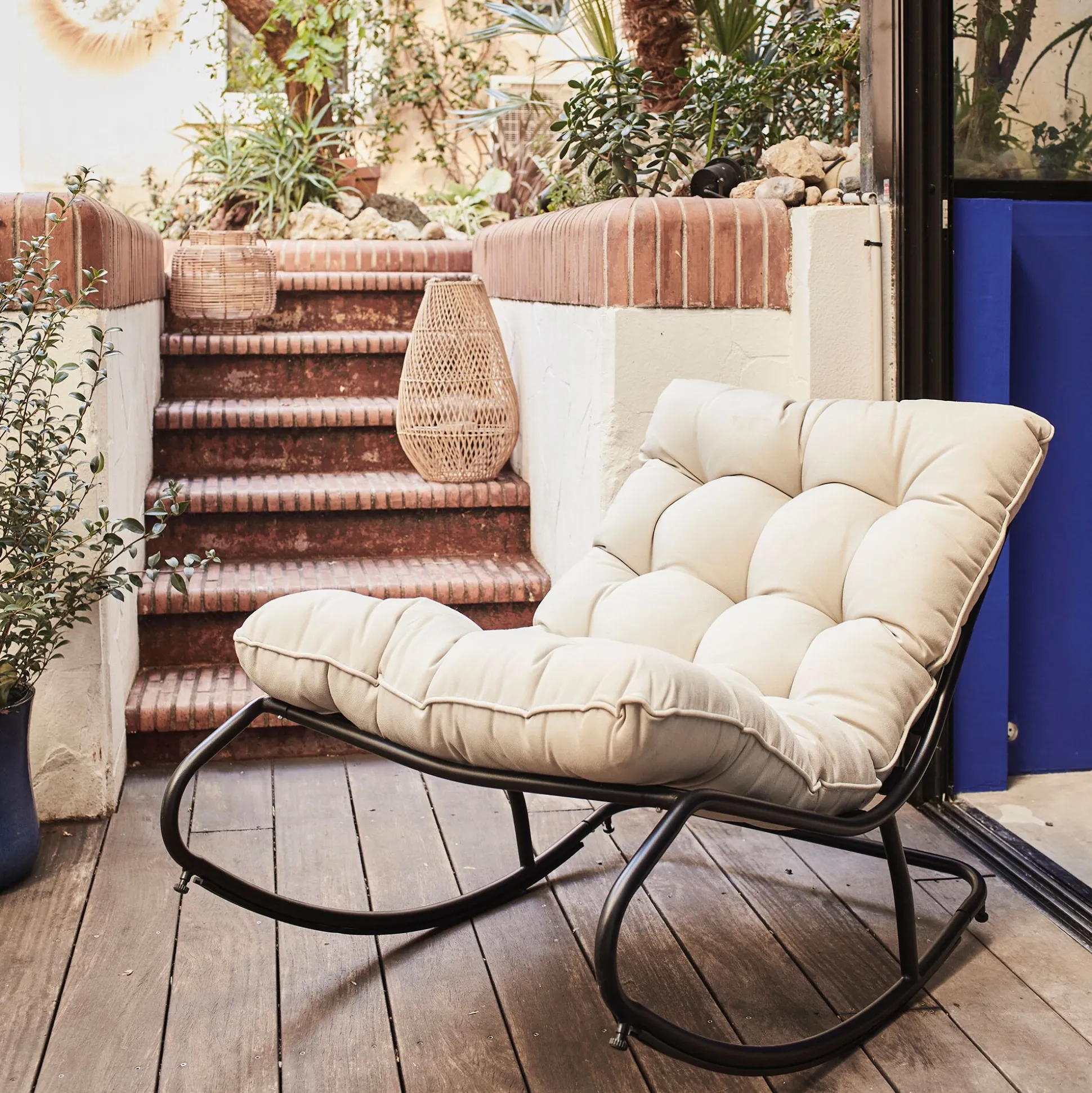 Fauteuil à bascule de jardin en acier - beige roucas