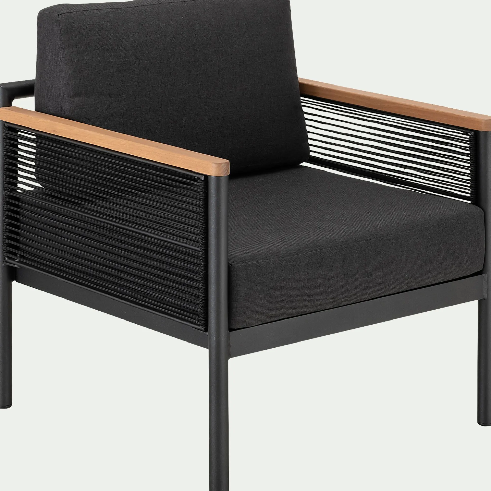 Fauteuil de jardin en aluminium et corde - noir