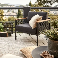 Fauteuil de jardin en aluminium et corde - noir