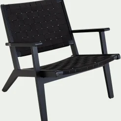 Fauteuil de jardin en bois d'eucalyptus et polyester - noir