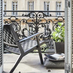 Fauteuil de jardin en bois d'eucalyptus et polyester - noir