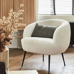 Fauteuil en tissu avec piétement en acier - blanc capelan