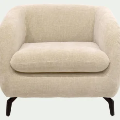 Fauteuil en tissu doux tramé - blanc écru