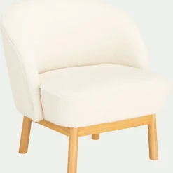 Fauteuil en tissu effet moutonné et piétement en hévéa - blanc capelan