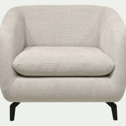 Fauteuil en tissu tramé piétement noir - beige roucas