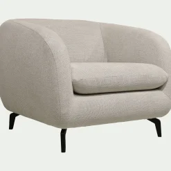 Fauteuil en tissu tramé piétement noir - beige roucas