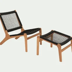 Fauteuil et repose pied en eucalyptus - noir