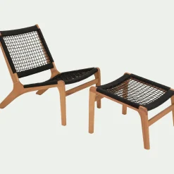 Fauteuil et repose pied en eucalyptus - noir