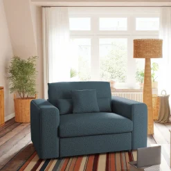 Fauteuil fixe en tissu bouclette - bleu