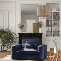 Fauteuil fixe en tissu chenille - bleu marine