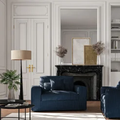 Fauteuil fixe en tissu côtelé - bleu calabrun