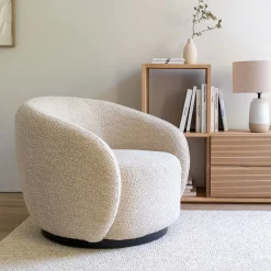 Fauteuil pivotant en tissu bouclette - beige
