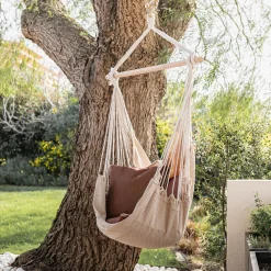 Fauteuil suspendu motif losange en polycoton - beige