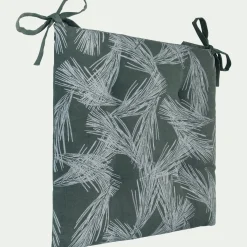 Galette de chaise de jardin en tissu déperlant motifs pins d'Alep - vert cèdre