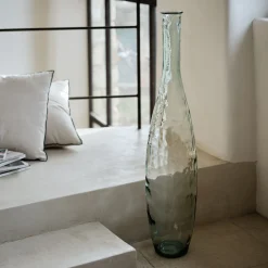 Grand vase bouteille en verre recyclé - bleu H100cm