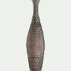 Grand vase en bambou et jonc de mer tressé H84cm - noir