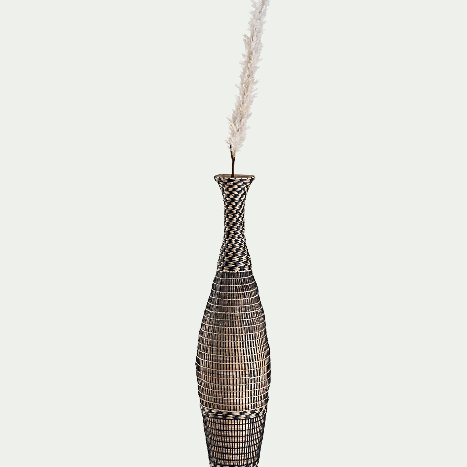 Grand vase en bambou et jonc de mer tressé H84cm - noir