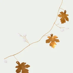 Guirlande de Noël en feuilles en laiton et perles L183cm - doré