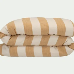 Housse de couette à rayures en coton flammé lavé 240x220cm - jaune