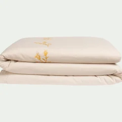 Housse de couette brodée en lin lavé et coton 260x240cm - blanc