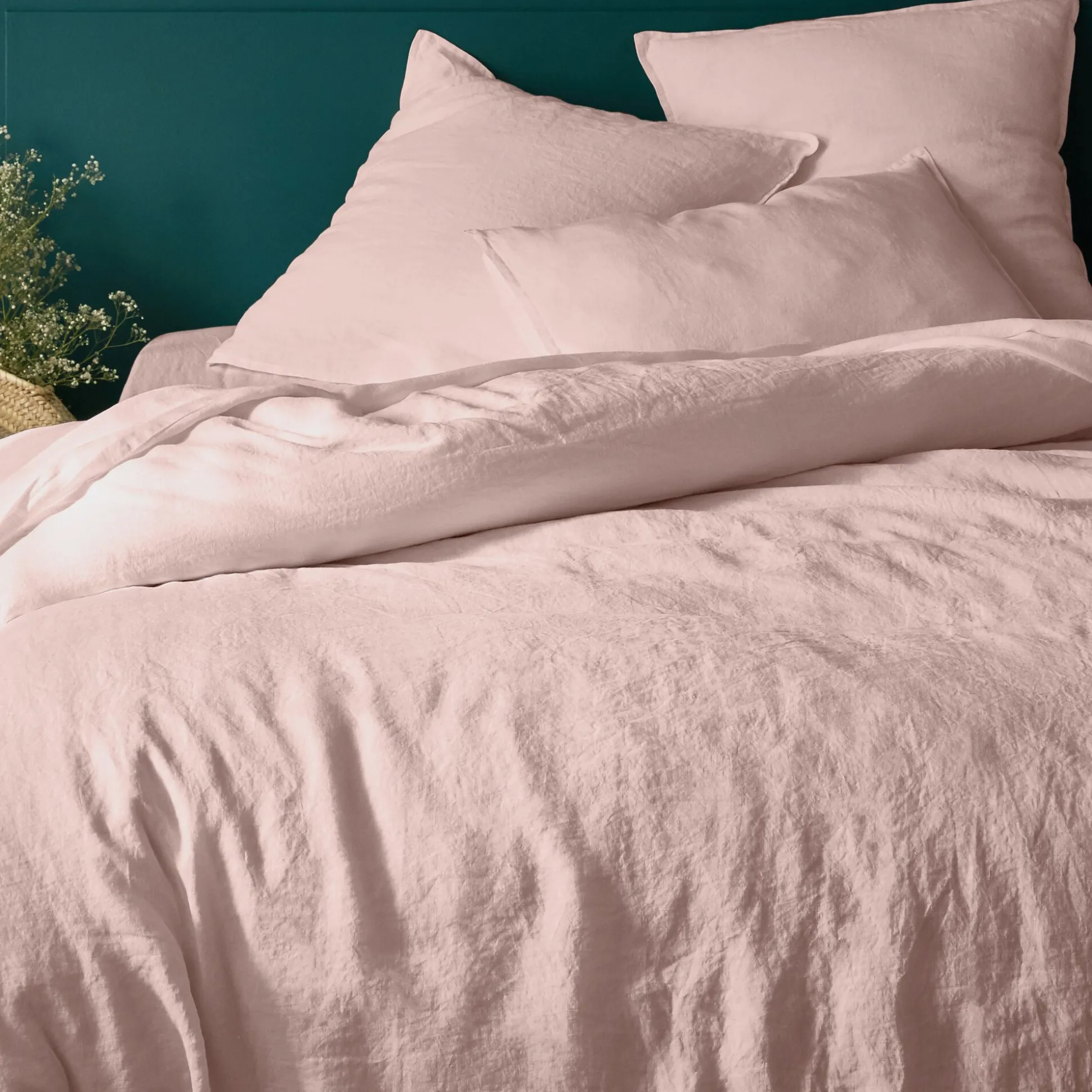 Housse de couette en lin lavé 240x220cm - Rose rosa