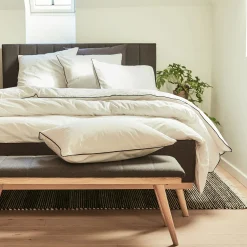 Housse de couette en percale de coton 260x240cm liseré tressé bleu calabrun - blanc