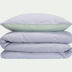 Housse de couette enfant bicolore 140x200cm et 1 taie d'oreiller 63x63cm - bleu