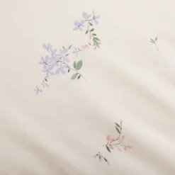 Housse de couette enfant 140x200cm et 1 taie d'oreiller 63x63cm motif floral en coton - beige ficelle