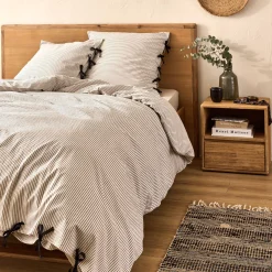 Housse de couette 240x220cm en coton lavé à motif rayures - blanc