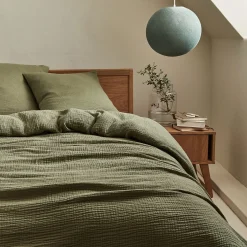 Housse de couette 260x240cm et 2 taies d'oreiller 63x63cm en double gaze de coton - vert sauge