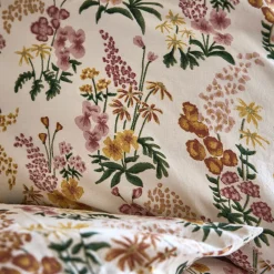 Housse de couette 240x220cm et 2 taies d'oreiller 63x63cm motif floral en coton lavé - orange