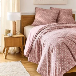 Housse de couette 260x240cm et 2 taies d'oreiller 63x63cm en coton lavé - rose
