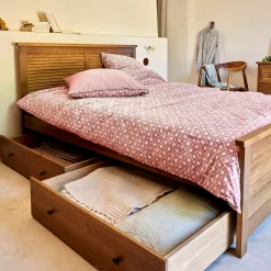 Housse de couette 260x240cm et 2 taies d'oreiller 63x63cm en coton lavé - rose