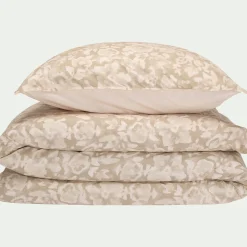 Housse de couette 240x220cm et 2 taies d'oreiller 63x63cm en percale de coton motif floral - beige