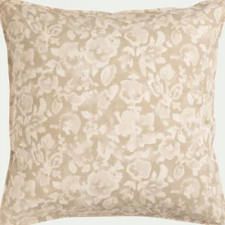Housse de couette 240x220cm et 2 taies d'oreiller 63x63cm en percale de coton motif floral - beige