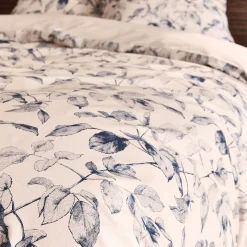 Housse de couette 240x220cm et 2 taies d'oreiller 63x63cm en percale de coton motif végétal - bleu
