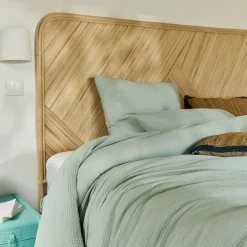 Housse de couette 240x220cm et 2 taies d'oreiller 63x63cm en double gaze de coton - bleu littoral