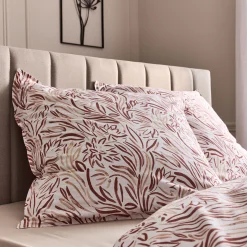 Housse de couette 240x220cm et 2 taies d'oreiller 63x63cm en coton lavé motif floral abstrait - marron