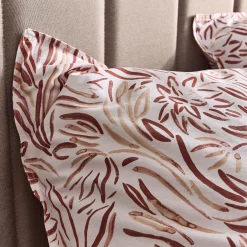 Housse de couette 240x220cm et 2 taies d'oreiller 63x63cm en coton lavé motif floral abstrait - marron
