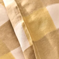 Housse de couette 240x220cm et 2 taies d'oreiller 63x63cm en coton lavé à motif carreaux - marron